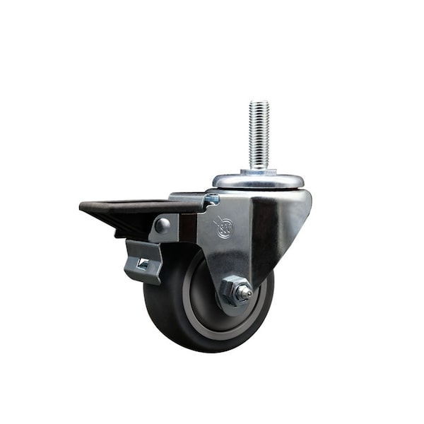 3 Inch Thermoplastic  Rubber Wheel Swivel 34 Inch Threaded Stem Caster with Brake SCC